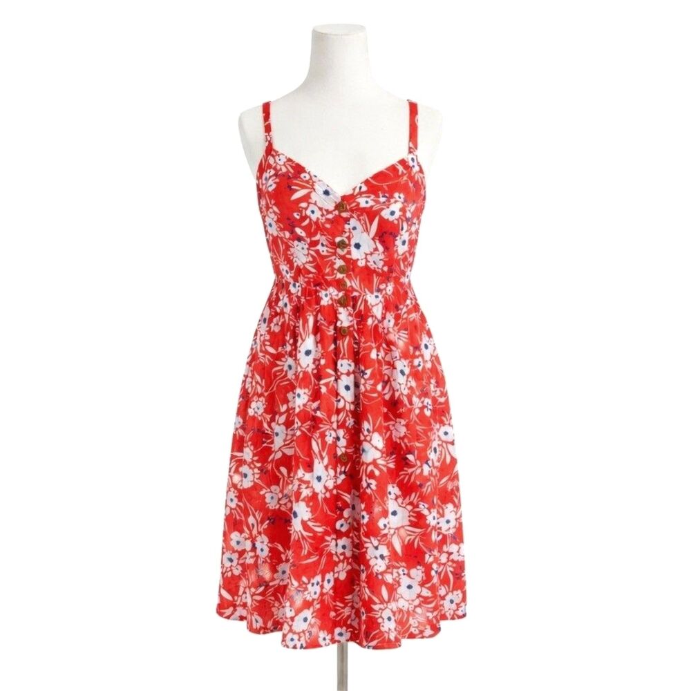 Banana Republic Floral Red Sundress Medium Button Front Summer Fit Flare Midi